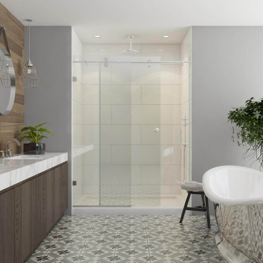 sliding glass shower door in luxury bathroom